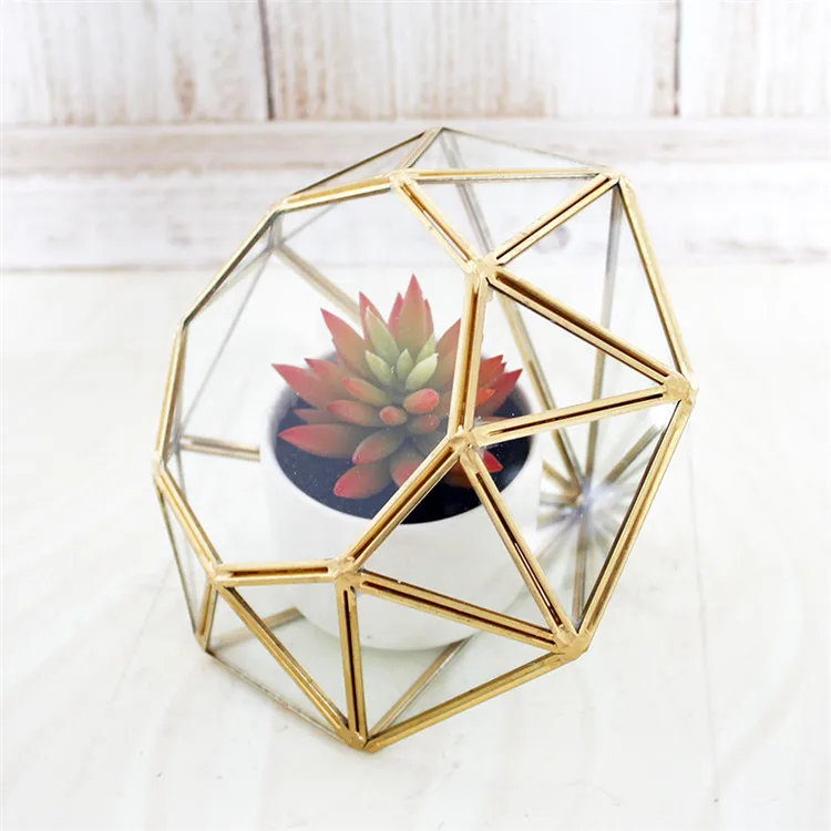 Candle Holder Planter Glasshouse wholesale Geometric Zinc & Glass Pyramid Shaped Terrarium Vase