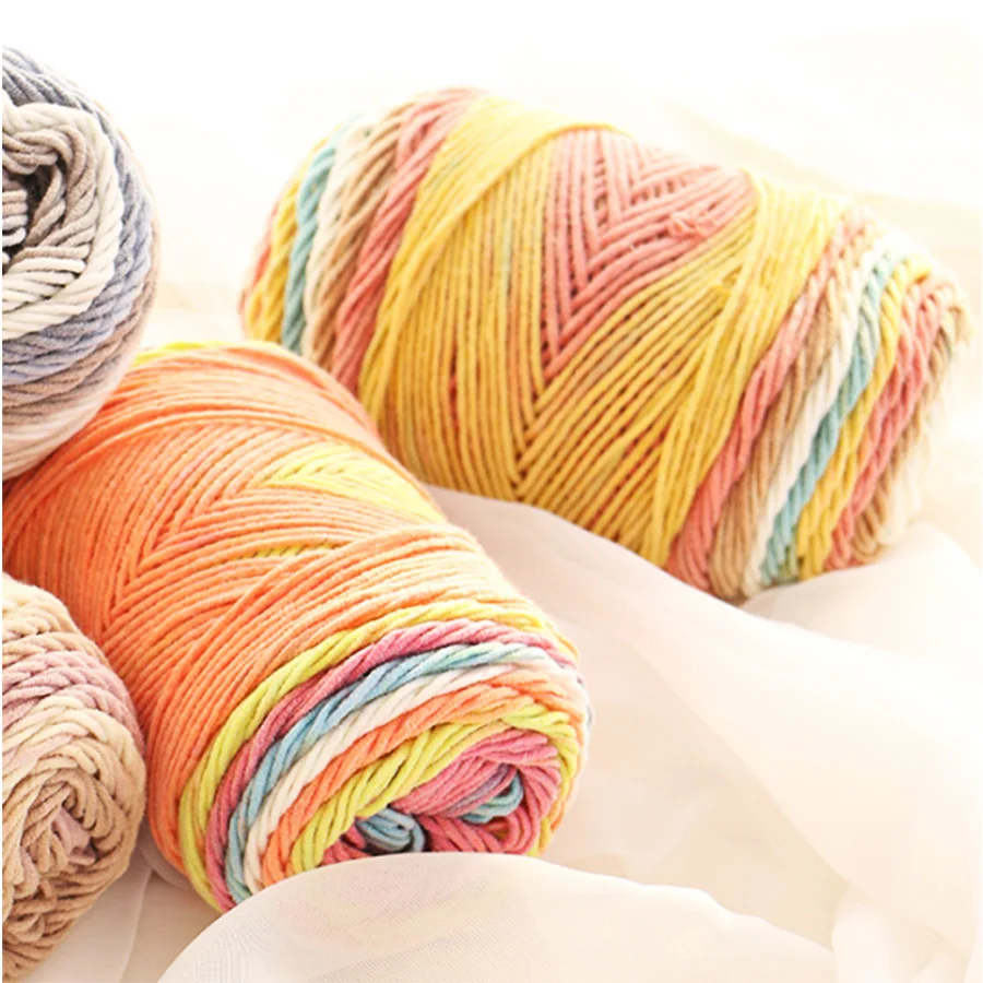 Оптовая продажа от производителя, пряжа для вязания, хлопчатобумажная Радужная цветная пряжа для вязания крючком