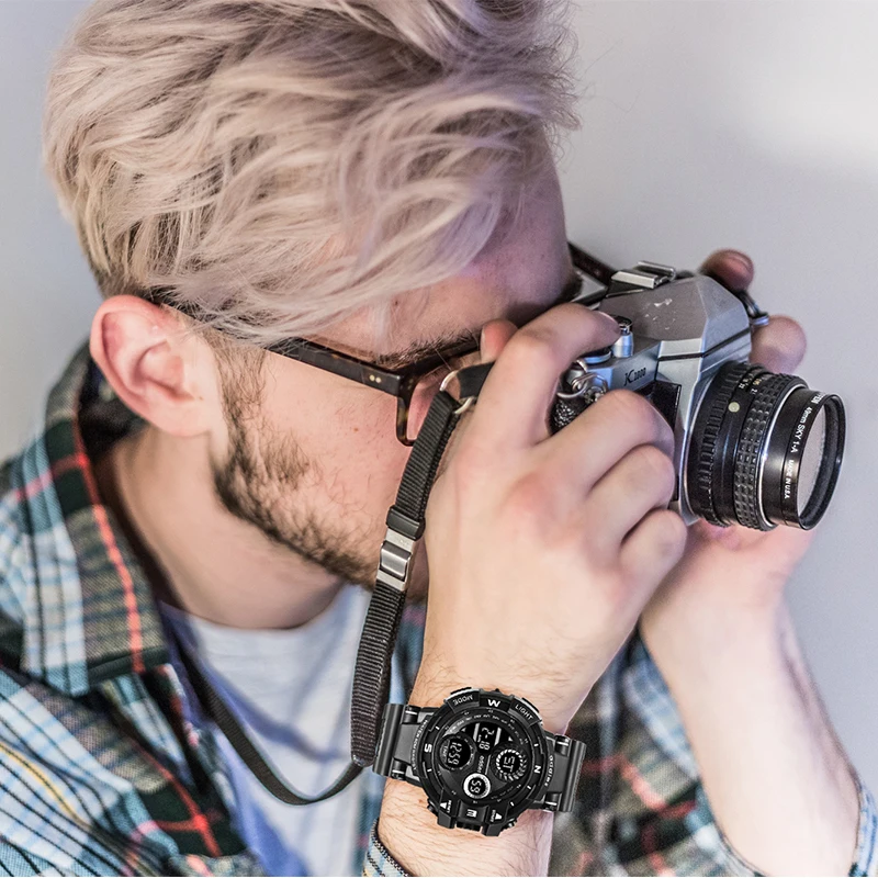 Addies 50M Waterproof LED Alarm Backlight Super Cool Watch Men Digital Sports Military Watch