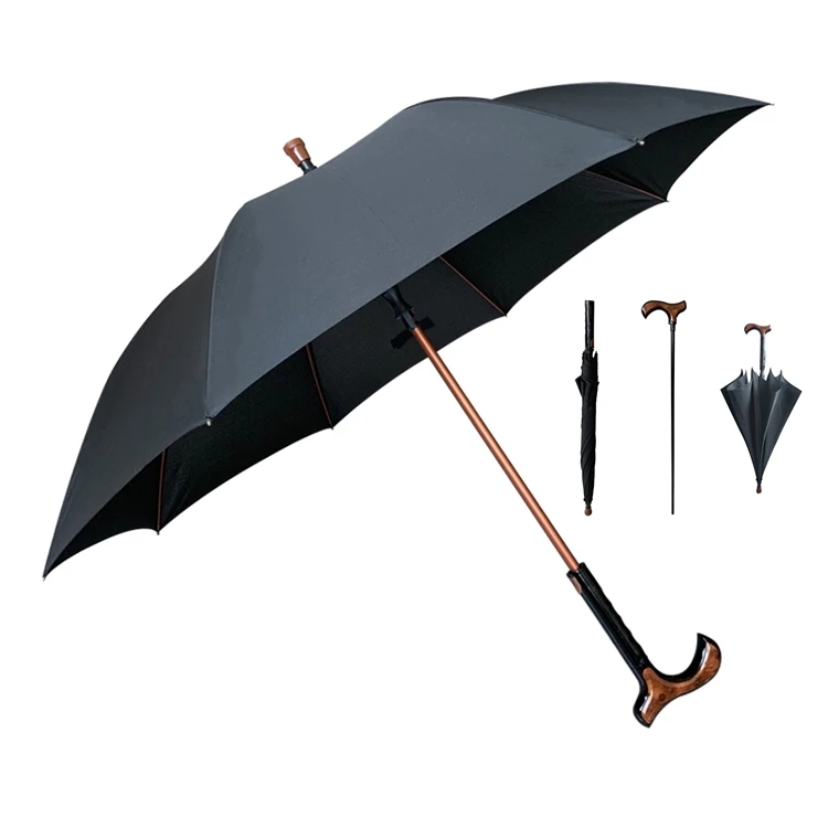 YS-1044 Walking Stick Design Umbrella Cane Crutch Anti Skid Aluminum Shaft Ergonomic Handle Umbrella