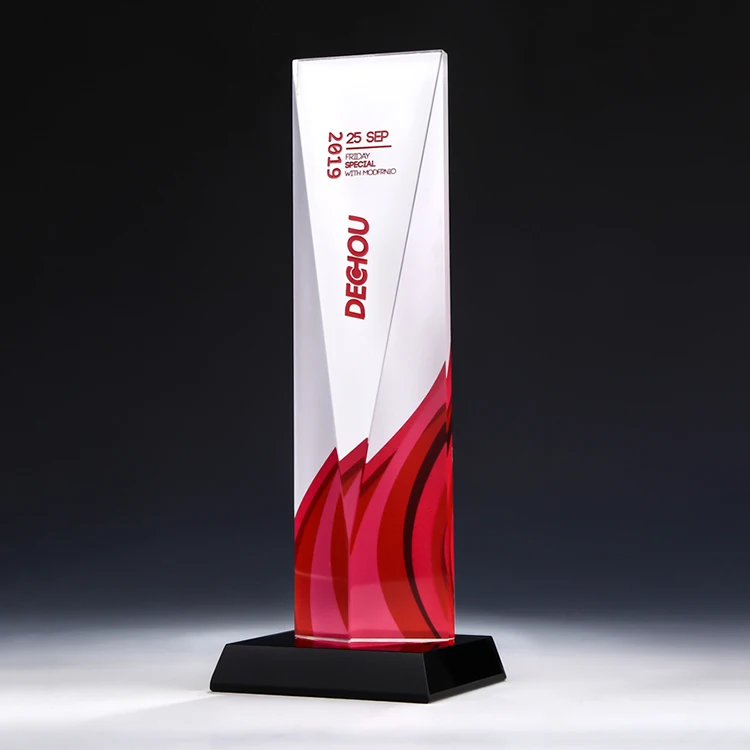 
popular Red Crystal Award Glass Pillar Colored Trophy 