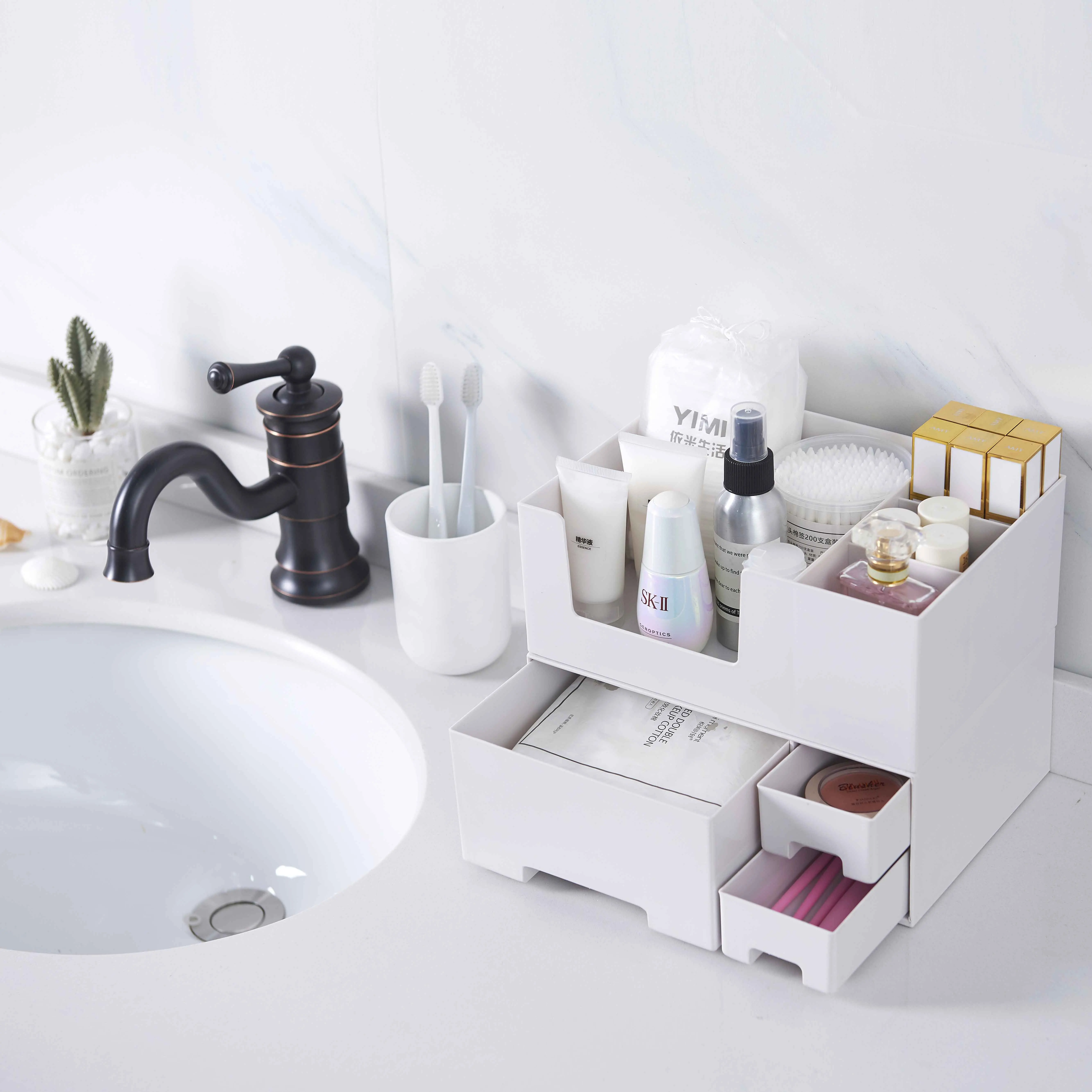 Special Design Home Office Plastic Multi Function Countertop Cosmetic Makeup Drawers Organizer
