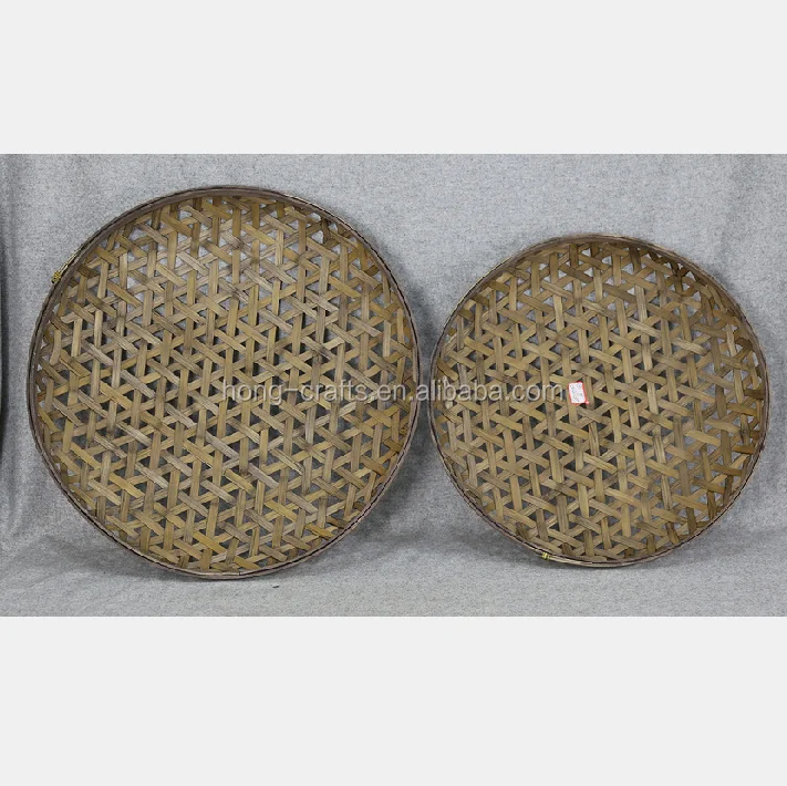 Экологичный ручной бамбуковый тканый декоративный поднос для хранения