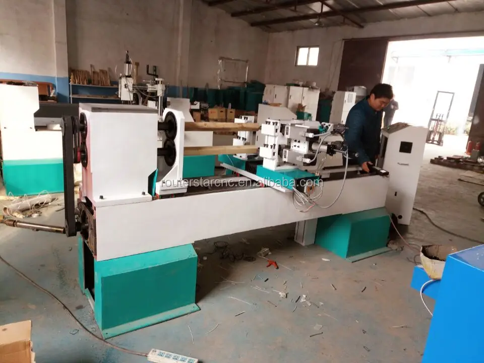 double rotary double router spindle four turning blade cnc wood copying  turning carving lathe machine