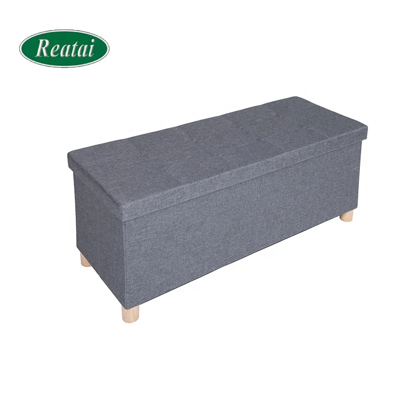 BSCI Factory Dark Grey Indoor Folding Foot Rest Stool Storage Linen Chest Ottoman Bench Folding Storage Ottoman with Tray