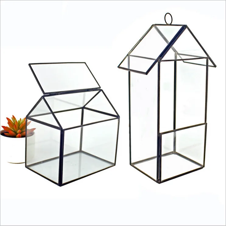 Tabletop Brass Frame Glass House Terrarium for Air Plant and Succulent Plant Display