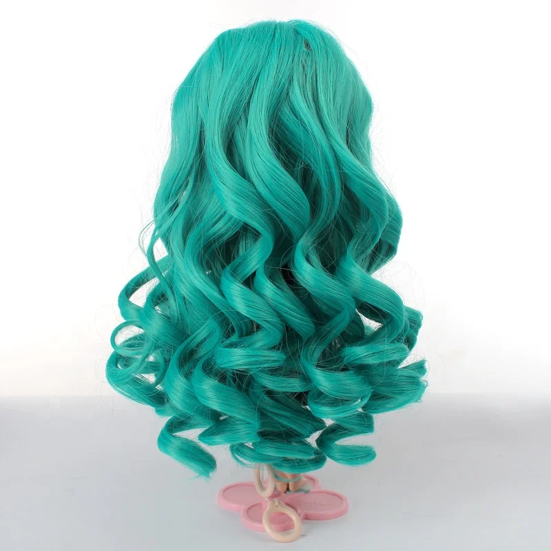 Hot popular professional cheap 18 inches doll green synthetic long wig for sale