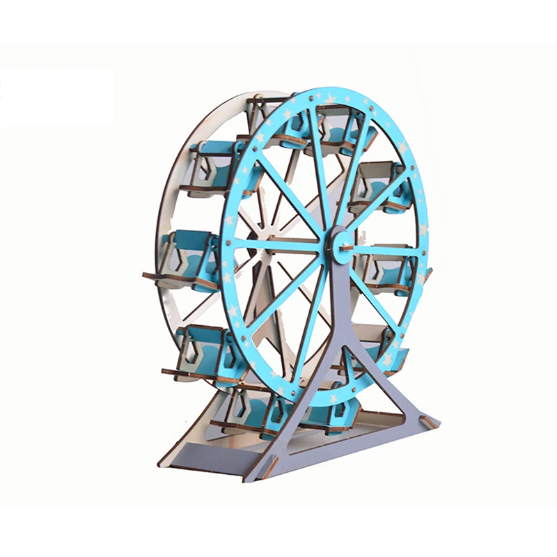 DIY Wooden Creative Model Toy Kits 3D Jigsaw Puzzles Laser Cut Natural Wood Ferris Wheel