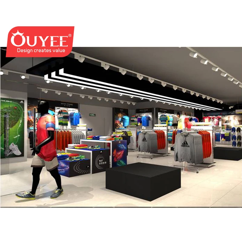 supermarket men clothing showcase wooden clothes hanger stand sports clothes display furniture for cloths case and fittings