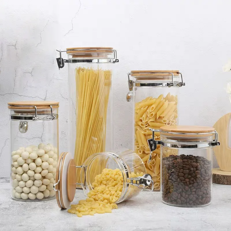 Vintage borosilicate glass clear spice jar with clamp locking lid