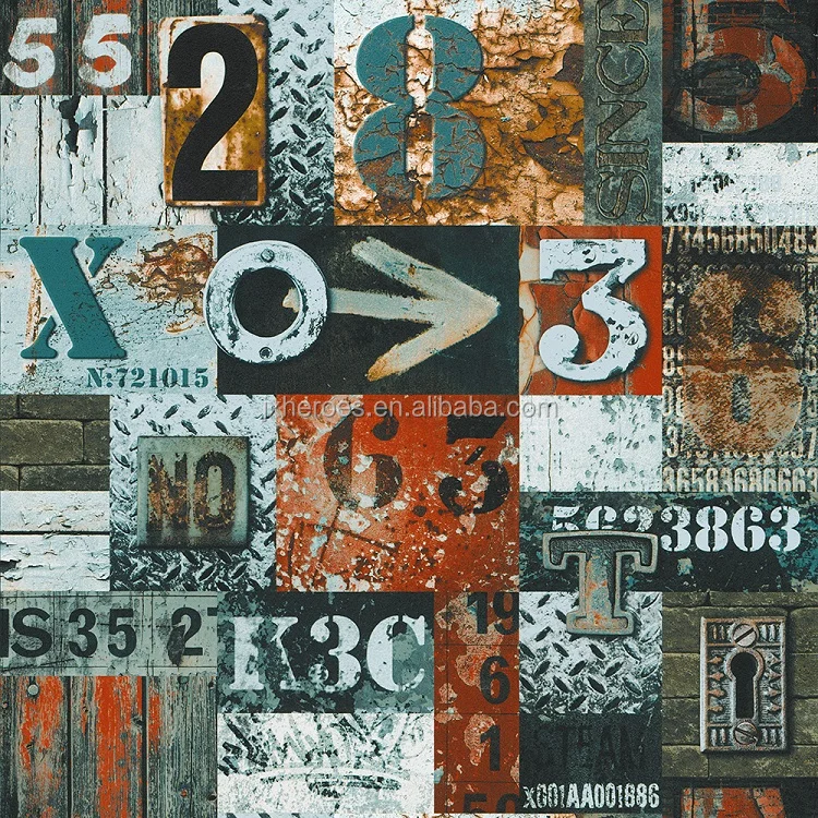 American Nostalgic Style Digital Alphabet Stitching Pattern Cafe Restaurant Decorative Wallpaper Vinyl