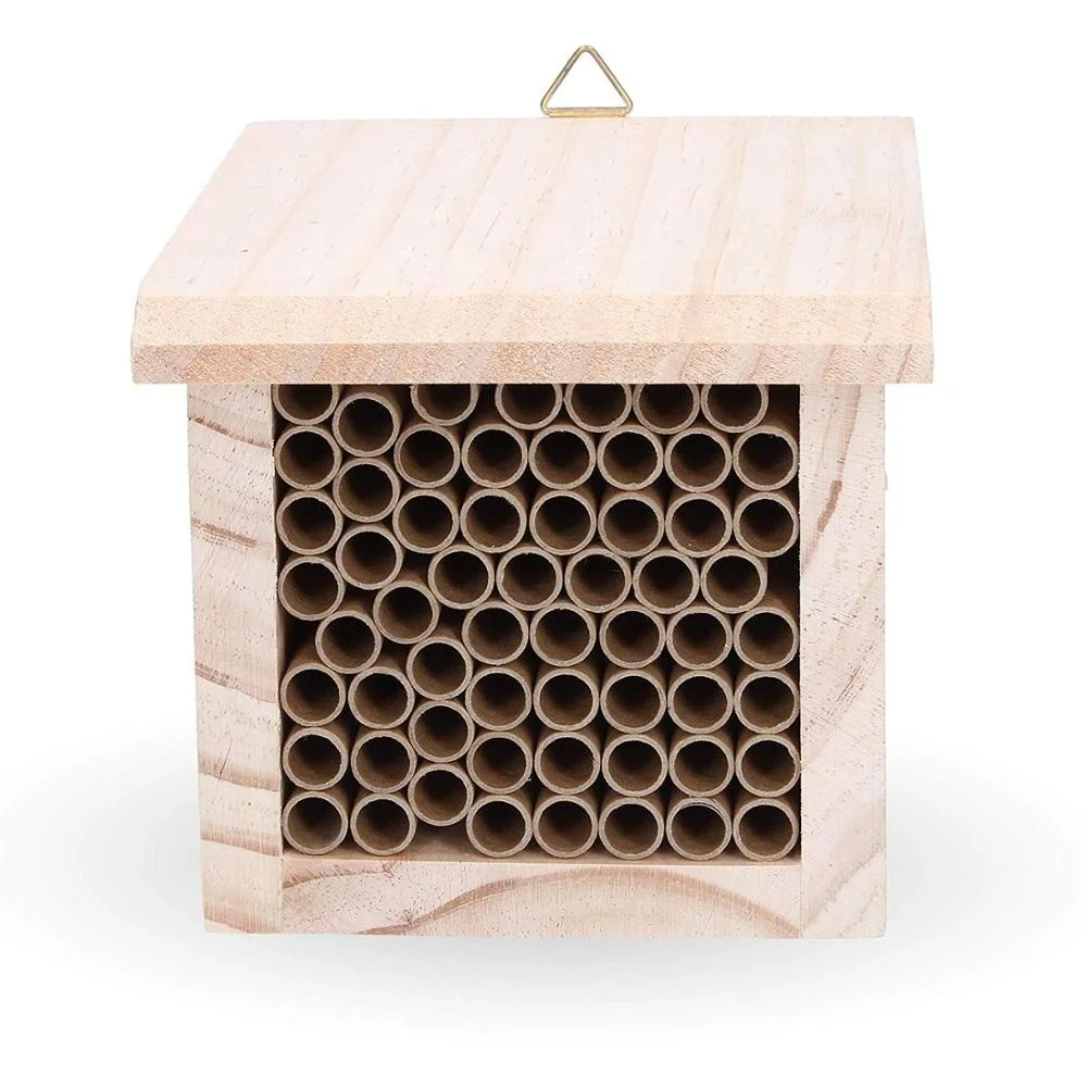 Natural quality pinewood wooden mason bee house with papertube