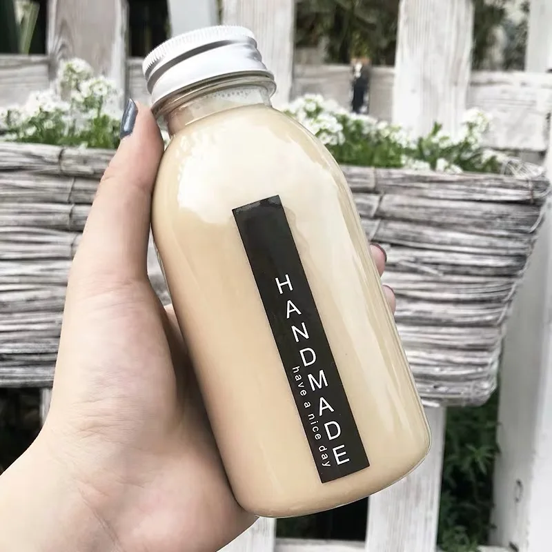 Bottle Eco-friendly High Quality Plastic Screen Printing PET Juice Bottle Customized Beverage Round Screw Cap Aluminum Cap 350ml