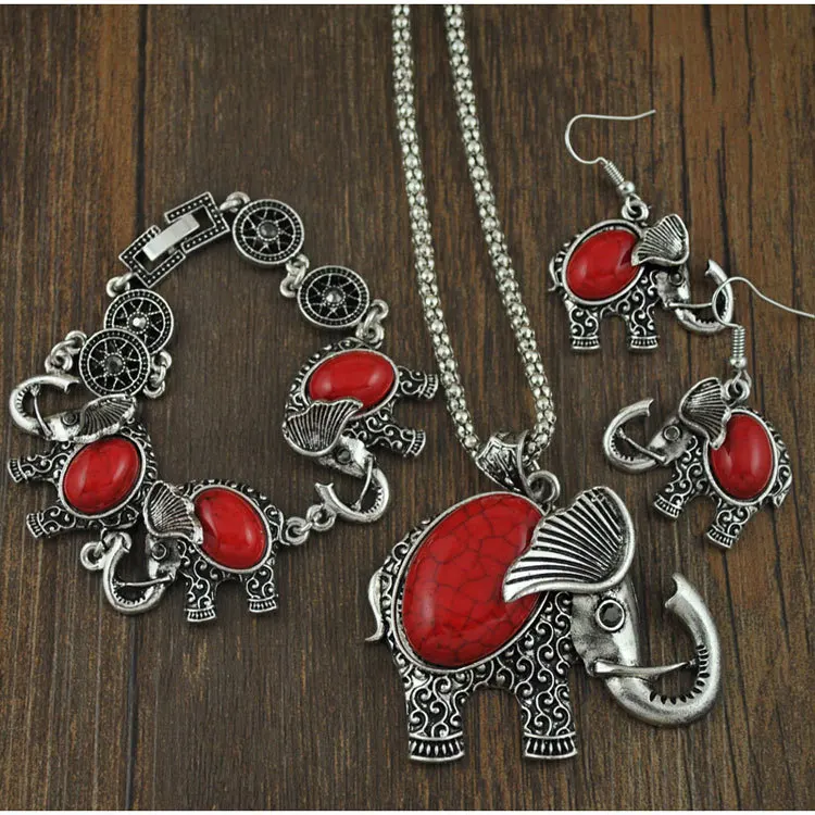 Thailand handcrafted elephant necklace bracelet earrings  jewelry set wholesale