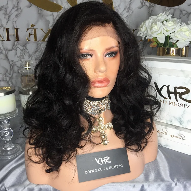 2019 Hot Sale Wholesale Brazilian Hairs Loose Wave Natural Black Virgin Cuticle Aligned Hair Human Lace Wig Wtih Baby Hair