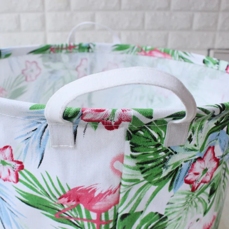 Leaves and Flower Printing Household Foldable Laundry Hamper Storage Basket Fabric
