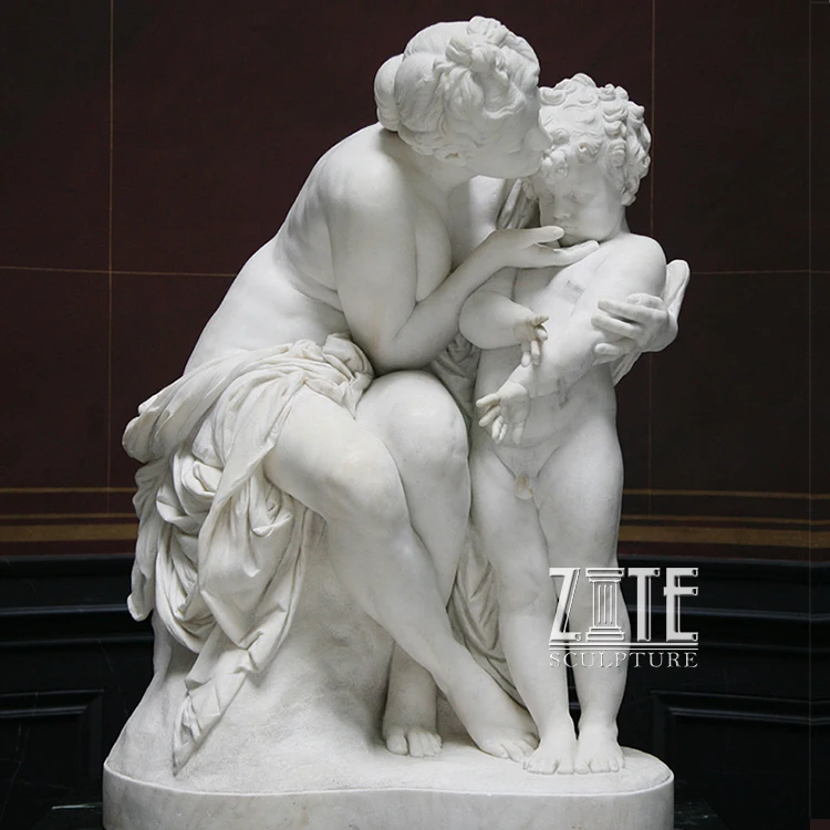 Custom Grand Life Size Stone Carving Statue Marble Figure Sculpture Of Nude Mother And Child Son