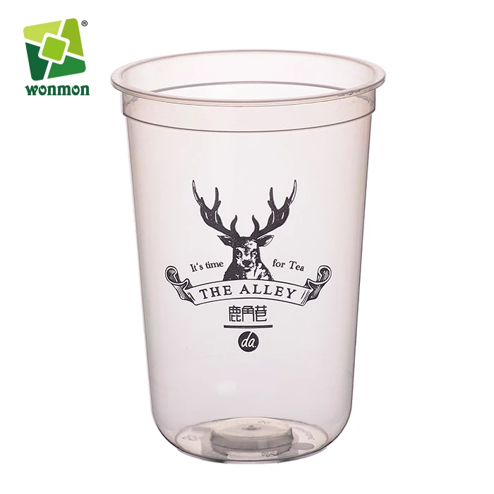 
PP PET PLA Plastic disposable Cup with flat Lid and Dome Lid for bubble tea 