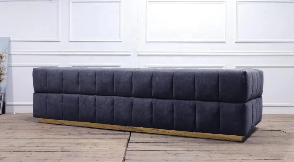 square tufted velvet fabric living room couch with stainless steel base