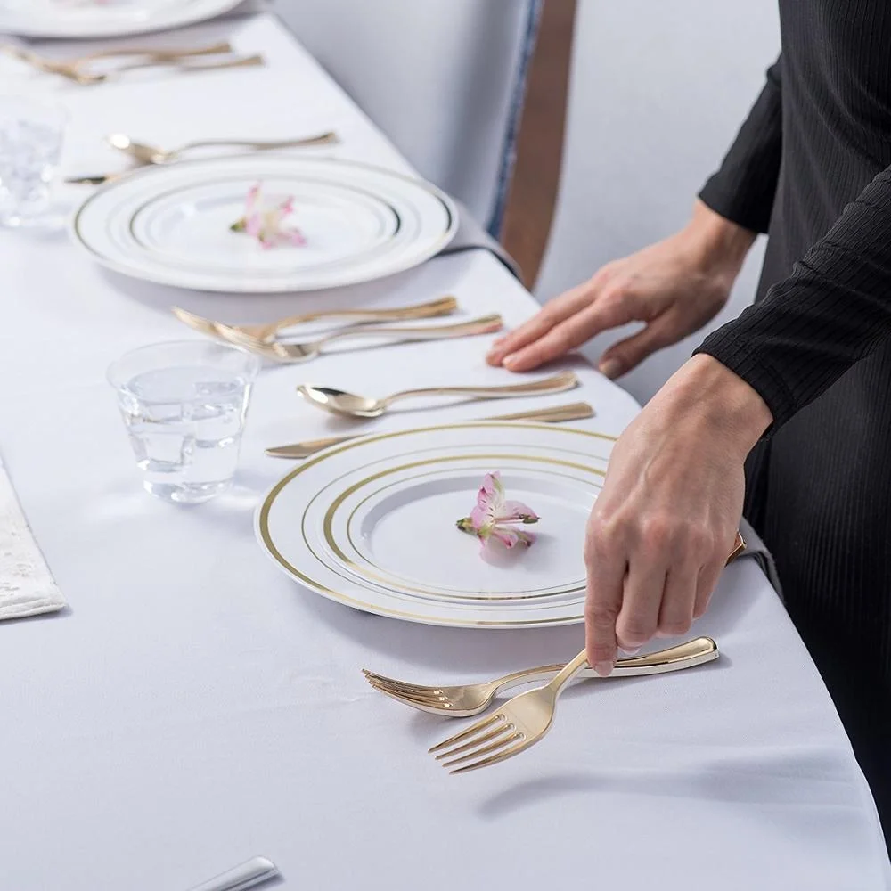
Gold Plastic Forks 125 Pack Disposable Cutlery, Heavy Duty Flatware, Plastic Silverware Set for Catering Events, Parties, Dinner 