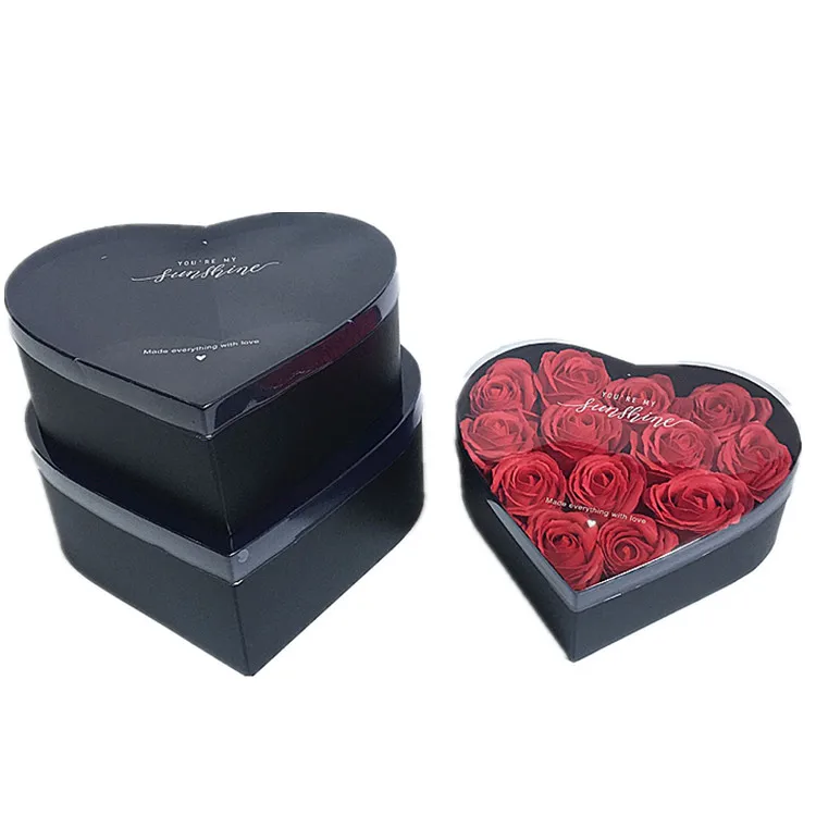 Розовый Роскошный Цветочный ящик в форме сердца с крышкой из ПВХ