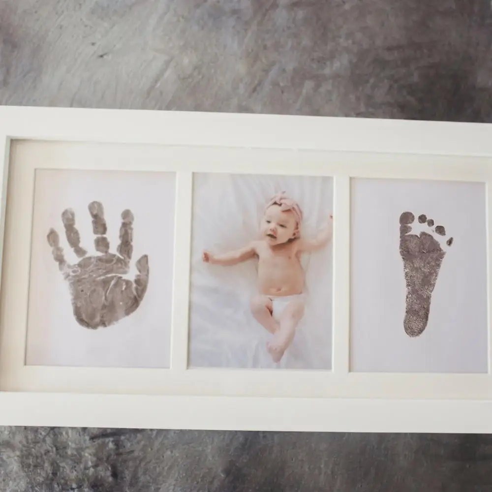 
Newborn Baby Handprint Footprint Photo Frame Kit For Gifts Wooden Home Decor 