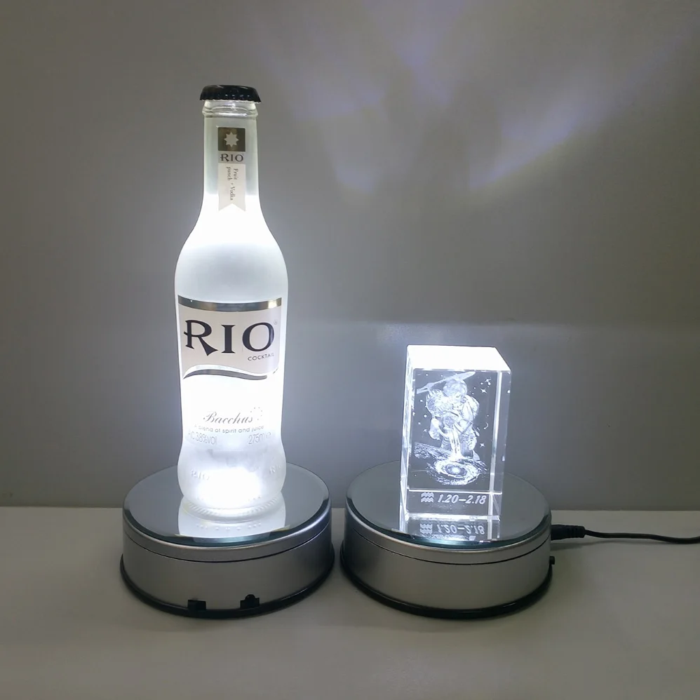 
BOSHI 11cm Silver Plastic Ultra bright white lights round led light stand base rotating decoration 