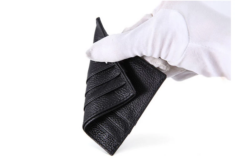 Black real leather name card holder with custom embossed logo