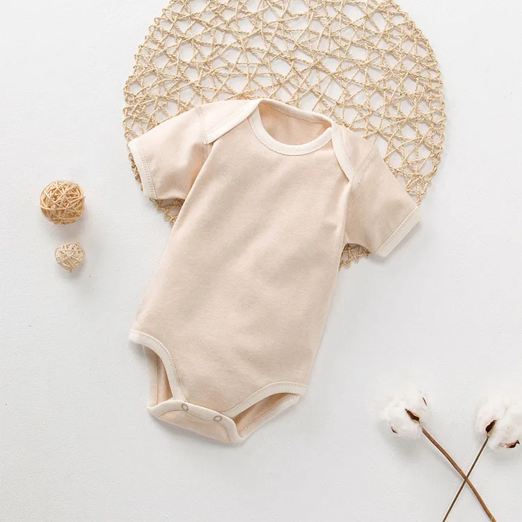 
Customized OEM Organic Cotton Newborn Baby Clothes Blank color Yarn Dye Striped Baby Romper 
