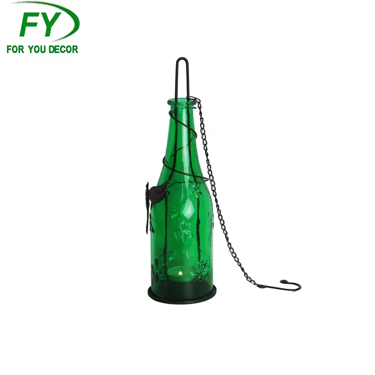 
Home and garden decorative glass tealight lantern with hooks 