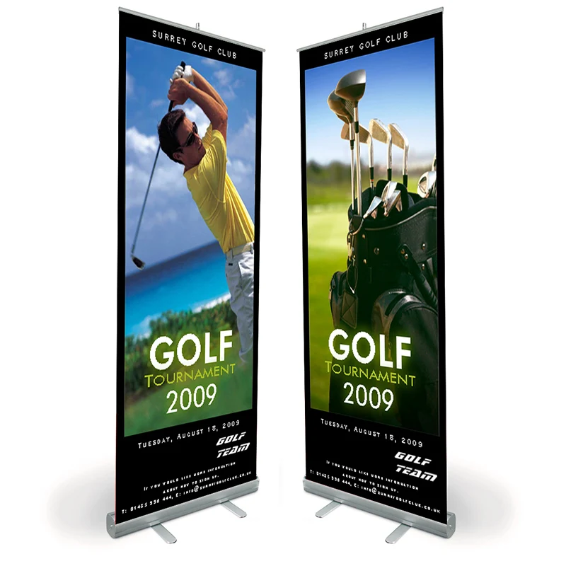 Retractable Banner Stand, Roll up Banner Stand for Trade Show, Aluminum Structure with Banner and Soft Carrying Bag