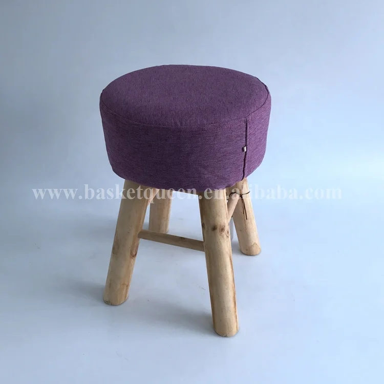 
Small linen cloth art sofa wood ottomans round shape stools for wholesale 