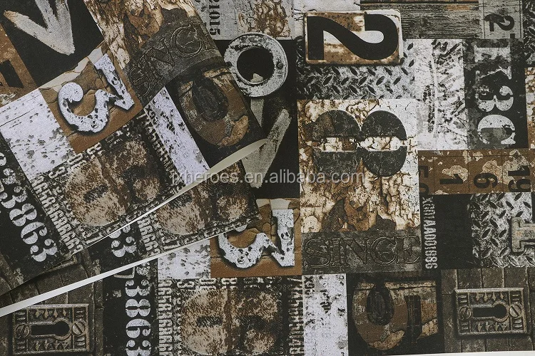 American Nostalgic Style Digital Alphabet Stitching Pattern Cafe Restaurant Decorative Wallpaper Vinyl