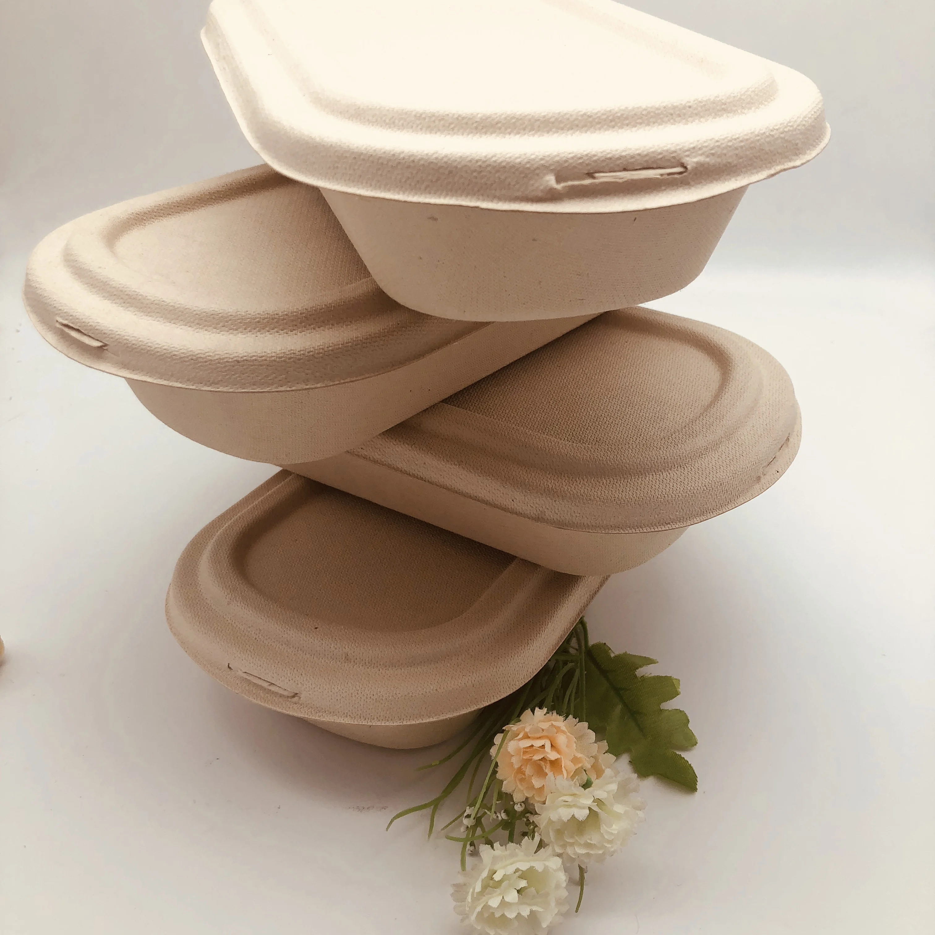
Eco Friendly compostable 1000ml Disposable food box with nutual pulp cover Sugar cane fiber take-away box with lid 