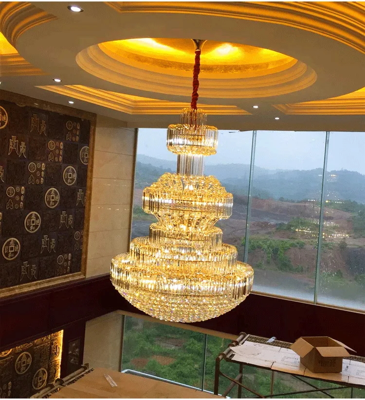 Customized Empire Hotel Lobby Gold Finished Big Crystal Chandelier For Villa Decoration