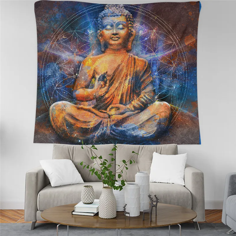 Indian Buddha Statue Tapestry Wall Hanging Wall Cloth 7 Chakra Tapestries Psychedelic Yoga Carpet Home Decoration