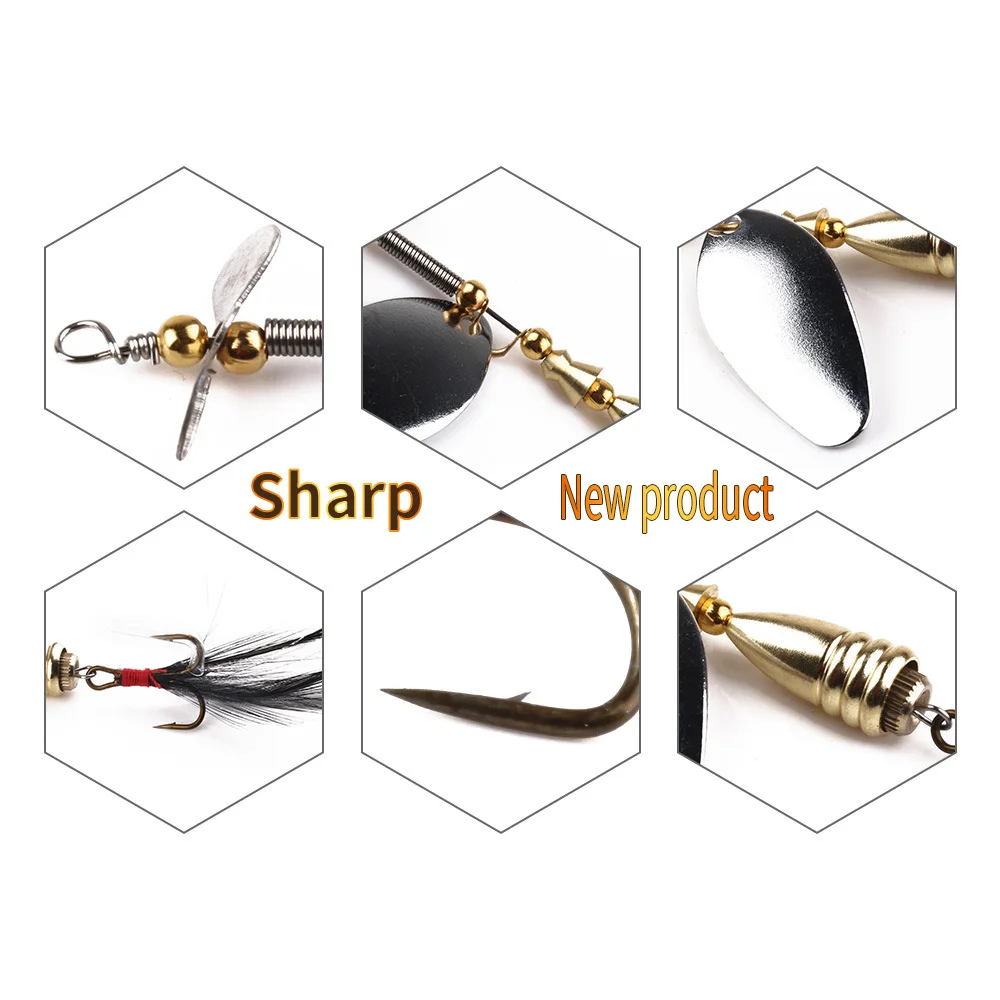 Metal Spinner Fishing Bait Spoon 10g-13g Fishing lure Silver/Gold Color Retail Box Catfish Bass Lures 360 Rotation