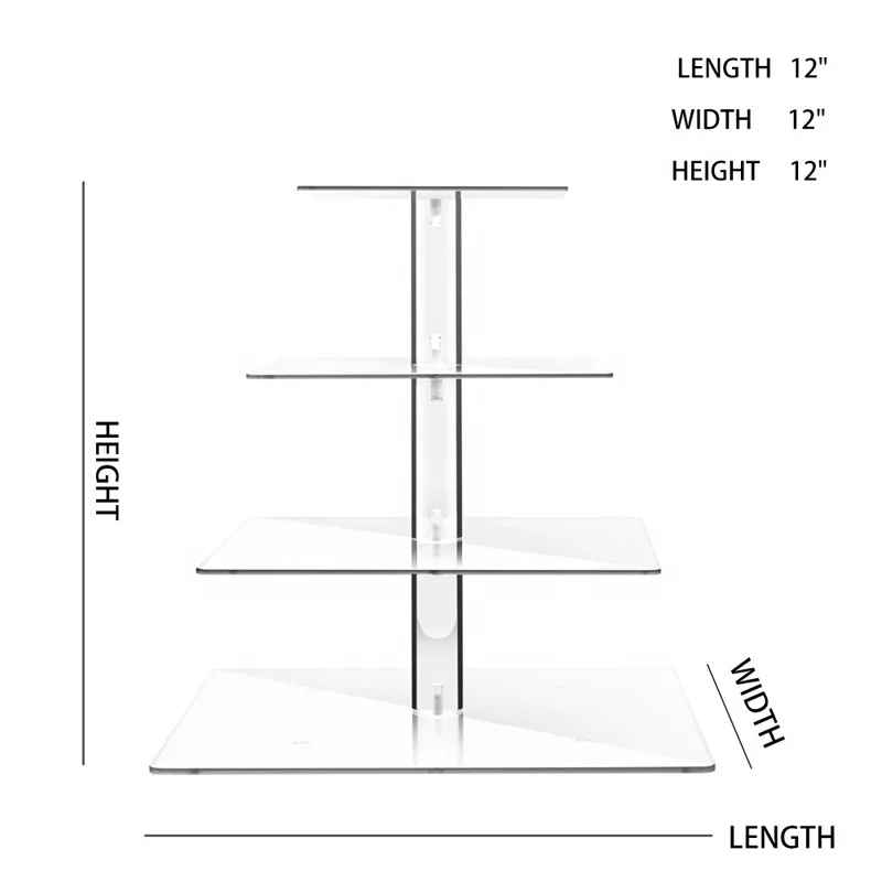 Clear acrylic 4 tiers macaron tower stand square birthday macaron cake display stand