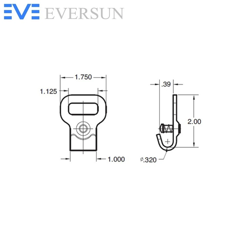 ES10213 1 inch 25mm Push Button Flat Hook | Mini Hook With Keeper