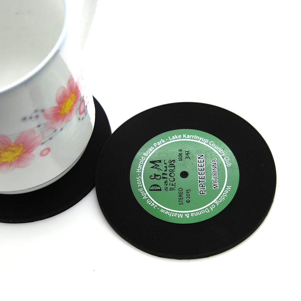RYHX custom personalize discs silicone coffee cup gramophone record coaster with fast delivery
