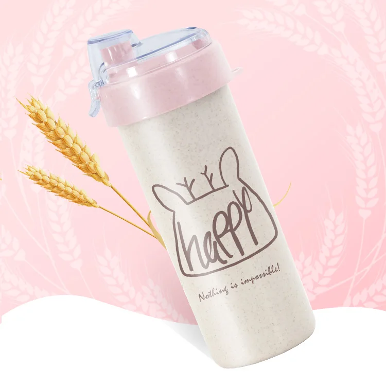 Hot Sale BPA Free Wheat Straw Unique Water Drinking Bottle Plastic Shaker For Adult