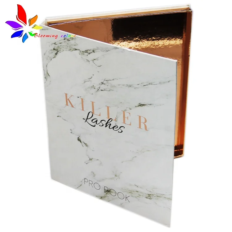 3d mink lash and custom package with private label Marble rose gold 16 pairs eyelash packaging book