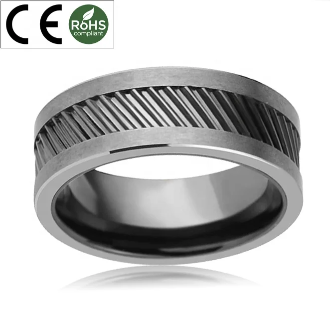 HELIX Rotating Gear Teeth Ceramic Mens Black Tungsten Carbide Ring