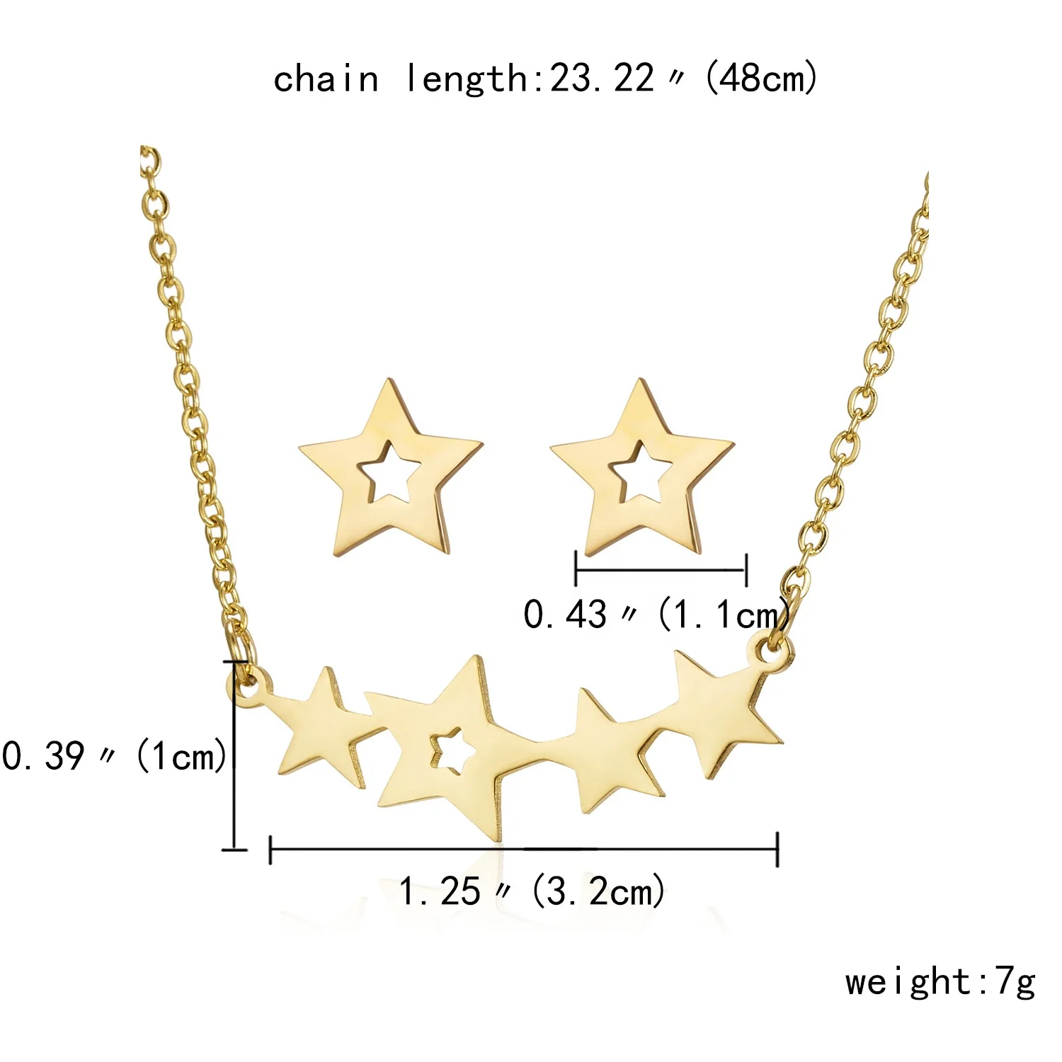 
Charm Gold Plated Stainless Steel Star Heart Cat Pendant Necklace Earrings Jewelry Set For Women 
