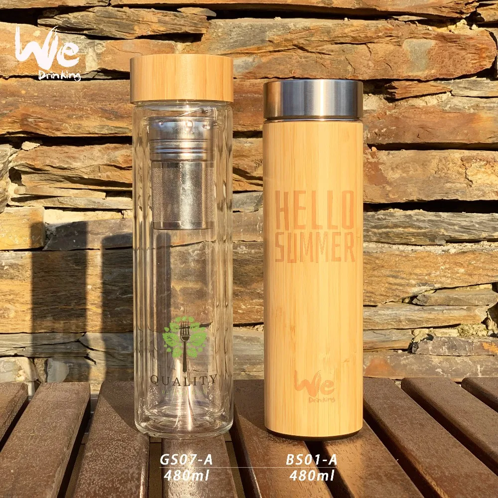 
BS01 480ml 17oz Eco-Friendly Insulated Bamboo Thermo Cup with Infuser and Strainer for Detox Tea On The Go 