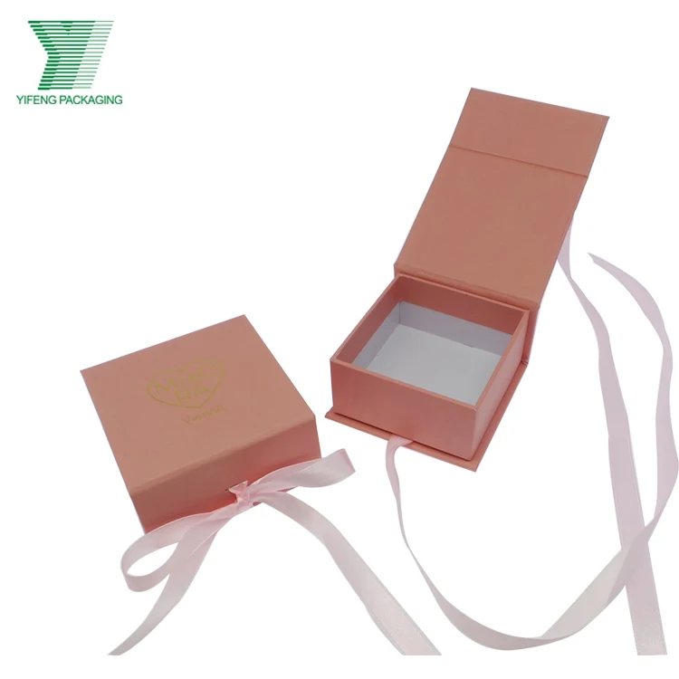 Luxury Custom Logo pink cardboard paper box ribbon Foldable Magnet Book Shape Paper Necklace Jewelry Box Packaging