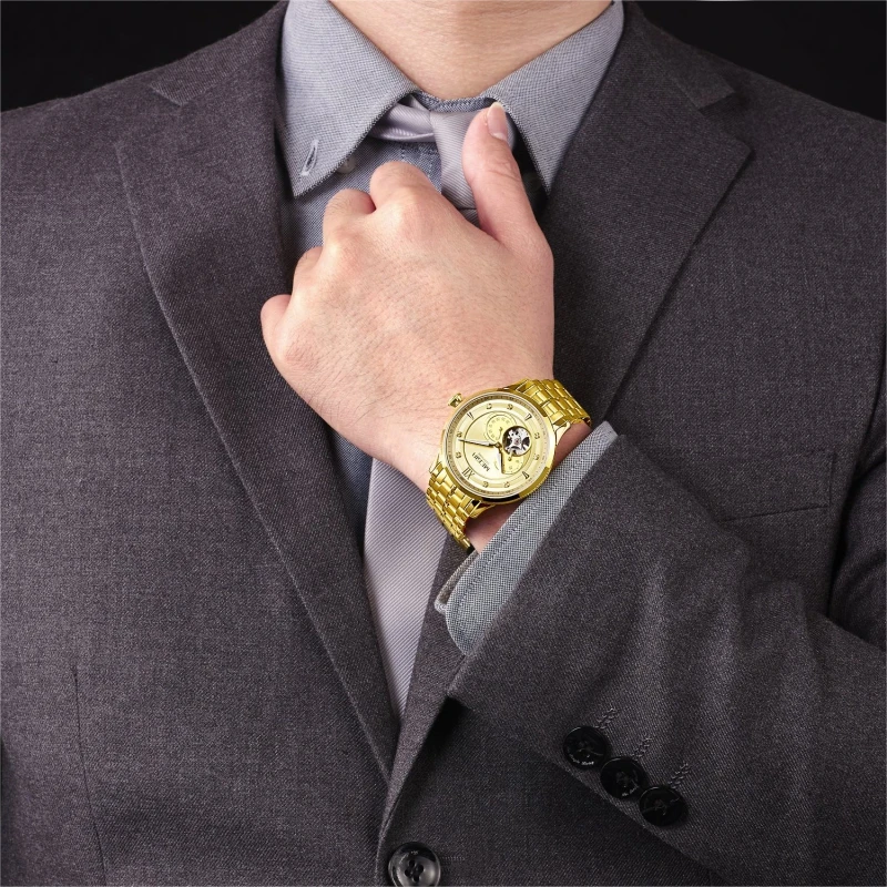 Shenzhen Watch Manufacture Japan Mechanical Movement 82S7 Private Label Stainless Steel Skeleton Men Gold Automatic Watches