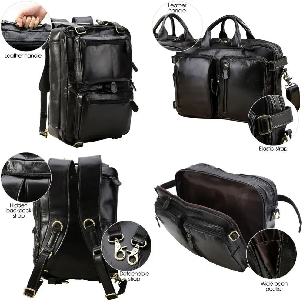 Tiding Brown Handmade Italian Top Grain Leather Handbag Briefcase Convertible Backpack Shoulder Laptop Computer Tote Bag