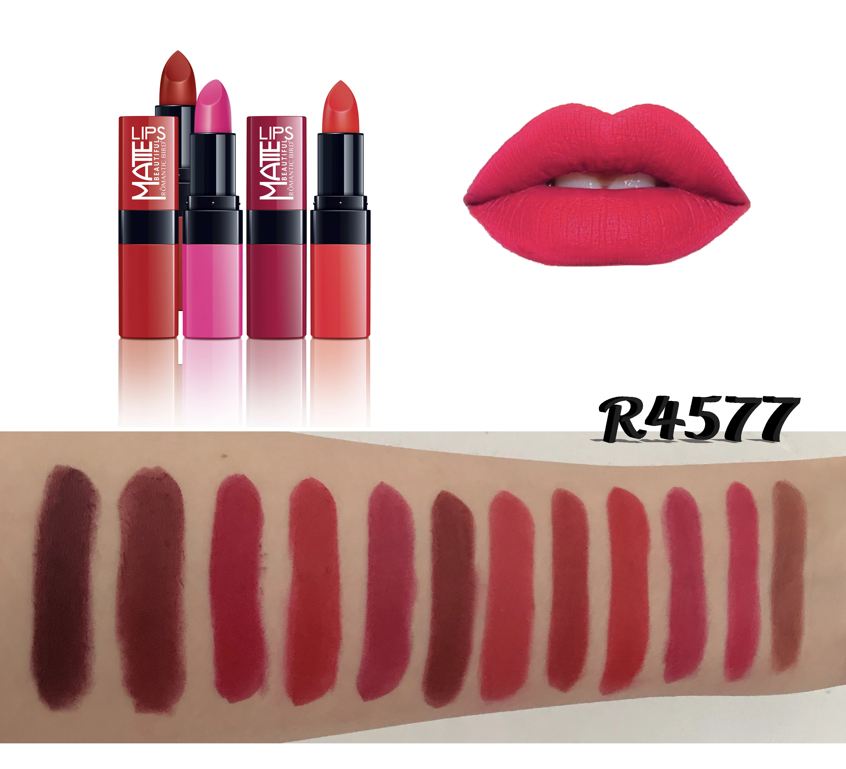 Romanticbird Lipstick R4577 manufacturers wholesale or make your own brand cosmetics matte lipstick instock