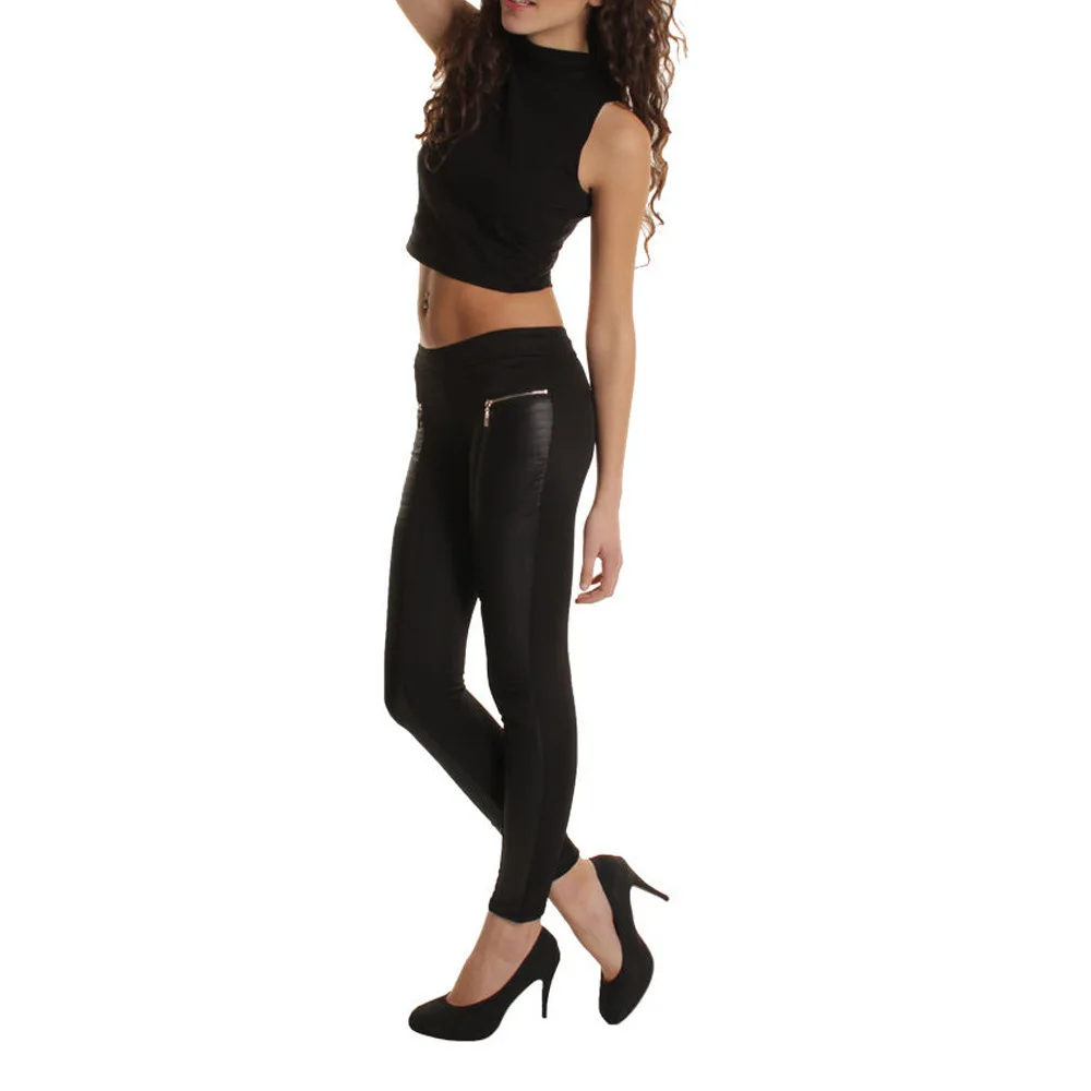 Women Tight Baggy Zipper Shiny Leather Leggings